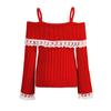 Adoeren Women Off Shoulder Sweater Cute Long Sleeve Lace Trim Knit Top Fall Fashion Y2k Knitted Pullover Jumper Fairycore(Basic Red,S) view 2