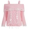 Adoeren Women Off Shoulder Sweater Cute Long Sleeve Lace Trim Knit Top Fall Fashion Y2k Knitted Pullover Jumper Fairycore(A Pink,S)