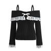 Adoeren Women Off Shoulder Sweater Cute Long Sleeve Lace Trim Knit Top Fall Fashion Y2k Knitted Pullover Jumper Fairycore(Basic Black,M) view 1