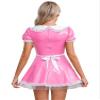 ACSUSS Women's Shiny Leather French Maid Cosplay Costume Mini Dress with Apron Fancy Dress Pink Large view 2