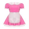 ACSUSS Women's Shiny Leather French Maid Cosplay Costume Mini Dress with Apron Fancy Dress Pink Large view 3