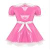 ACSUSS Women's Shiny Leather French Maid Cosplay Costume Mini Dress with Apron Fancy Dress Pink Large view 4