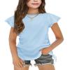 Arshiner Girls Ruffle Short Sleeve Summer Tops Casual Ruched Knot Side Crop Tops Tee Blouse Tunic Light Blue 9-10 Years view 1