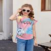 Arshiner Girls T Shirt Short Sleeve Ruffle Sleeve Round Neck Casual Ruched Knot Side Kids Tee Shirts Girls Colorful Happy Shirt 9-10 Years view 3