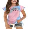Arshiner Girls Tunic Blouse Crop Tops Plain Ruffle Sleeve Round Neck Casual Ruched Knot Side Shirts Tee Blouse Happy Print 10-11 Years