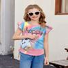 Arshiner Shirts for Kids Girls Plain Ruffle Sleeve Round Neck Casual Ruched Knot Side Shirts Summer Tshirts for Teen Girls Happy Print 11-12 Years view 4