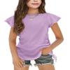 Arshiner Girls Short Sleeve Tops Ruffle Sleeves Short Summer Crewneck Cute Clothes for Kids Ruched Knot Side Summer Girls Shirts Purple 9-10 Years view 1