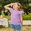 Arshiner Girls Short Sleeve Tops Ruffle Sleeves Short Summer Crewneck Cute Clothes for Kids Ruched Knot Side Summer Girls Shirts Purple 9-10 Years view 2