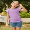 Arshiner Girls Short Sleeve Tops Ruffle Sleeves Short Summer Crewneck Cute Clothes for Kids Ruched Knot Side Summer Girls Shirts Purple 9-10 Years view 4