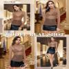 BBX Lephsnt Womens Sheer Mesh Layering Top Lace Glitter Shirt Khaki view 2