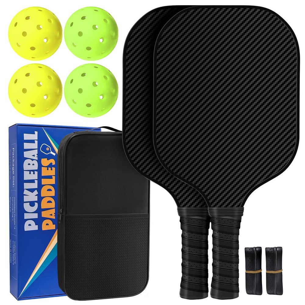 Carbon Fiber Pickleball Paddles, Anti-Slip Sweat-Absorbing Cushion Comfort Grip, 2 Paddles & 4 X-40 USAPA Standard Outdoor Pickleball (USAPA Approved for Tournament Play), 2 Grip Tapes, 1 Carry Bag