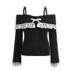 Adoeren Women Off Shoulder Sweater Cute Long Sleeve Lace Trim Knit Top Fall Fashion Y2k Knitted Pullover Jumper Fairycore(Basic Black,L)