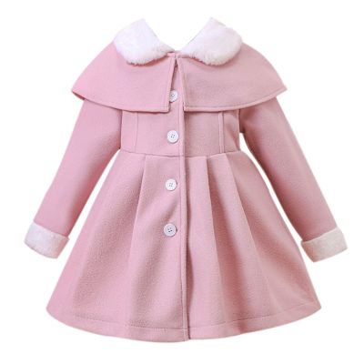 Kids Baby Girls Classic Wool Blend Coat  Collar Shawl Winter Buttoned Trench Coat Outwear  (Pink, 4-5 Years)
