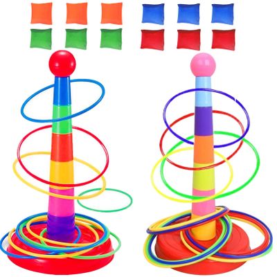 ailixinda Colorful Plastic Sport Ring Toss Game Set for Kids,2 Colorful Columns+36 Rings+12 Bean Bags,Outside Toys Carnival Ring Circle Game,Outdoor Kids Sports Educational Toys (Multicolor, 36 rings)