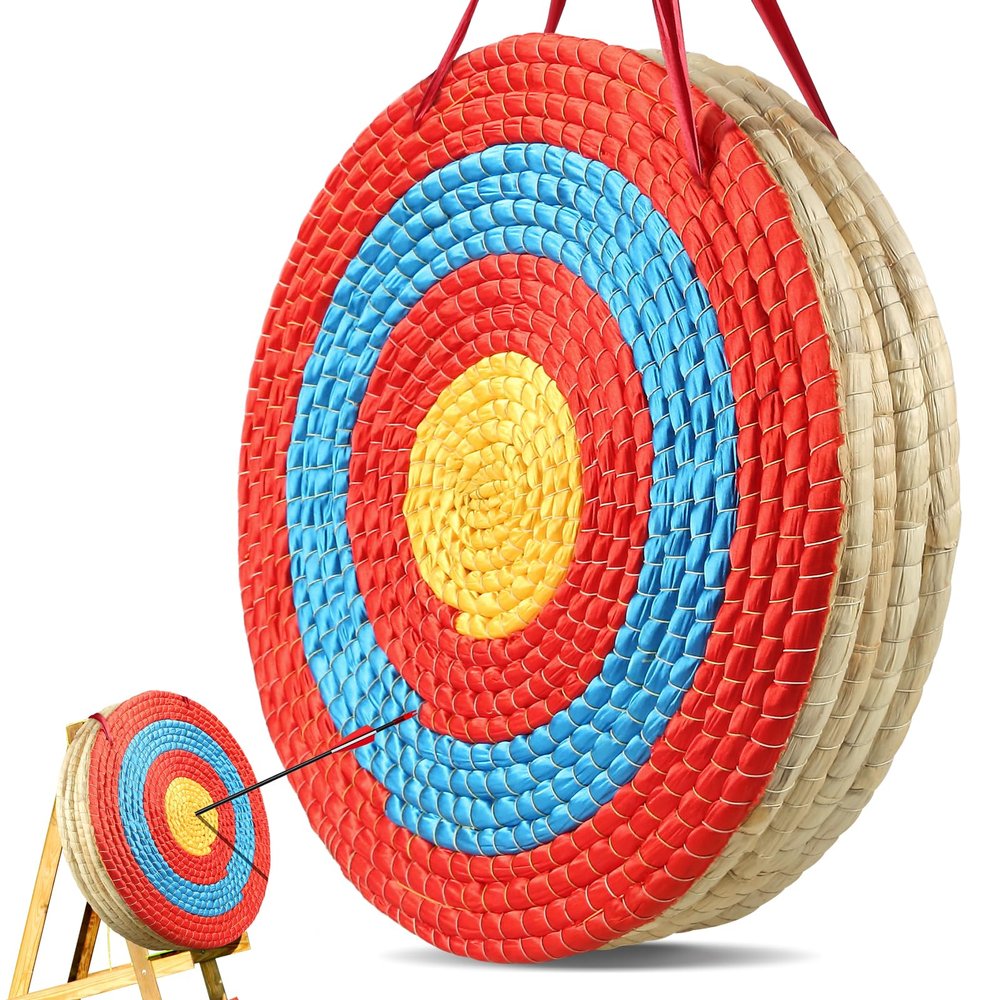 VEVOR Straw Archery Targets, 20" Round, 5 Layers, Deep Red, Traditional Solid, Coloured Rope, Archery Target Shooting Bow, Hand-Made Arrows Target