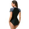 ABOCIW Womens Shorts Sleeve Rash Guard One Piece Swimsuit Zipper Surfing Bathing Suit UPF 50+ Athletic Swimwea Black + Gray Large view 2