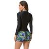 ABOCIW Womens Long Sleeve Rash Guard One Piece Boyleg Swimsuit Zipper Surfing Bathing Suit UPF 50+ Athletic Swimwear Black + Green Leaves Large view 3