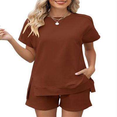 LOMON Womens Lounge Shorts Sets 2 Piece Outfits Short Sleeve Loungewear