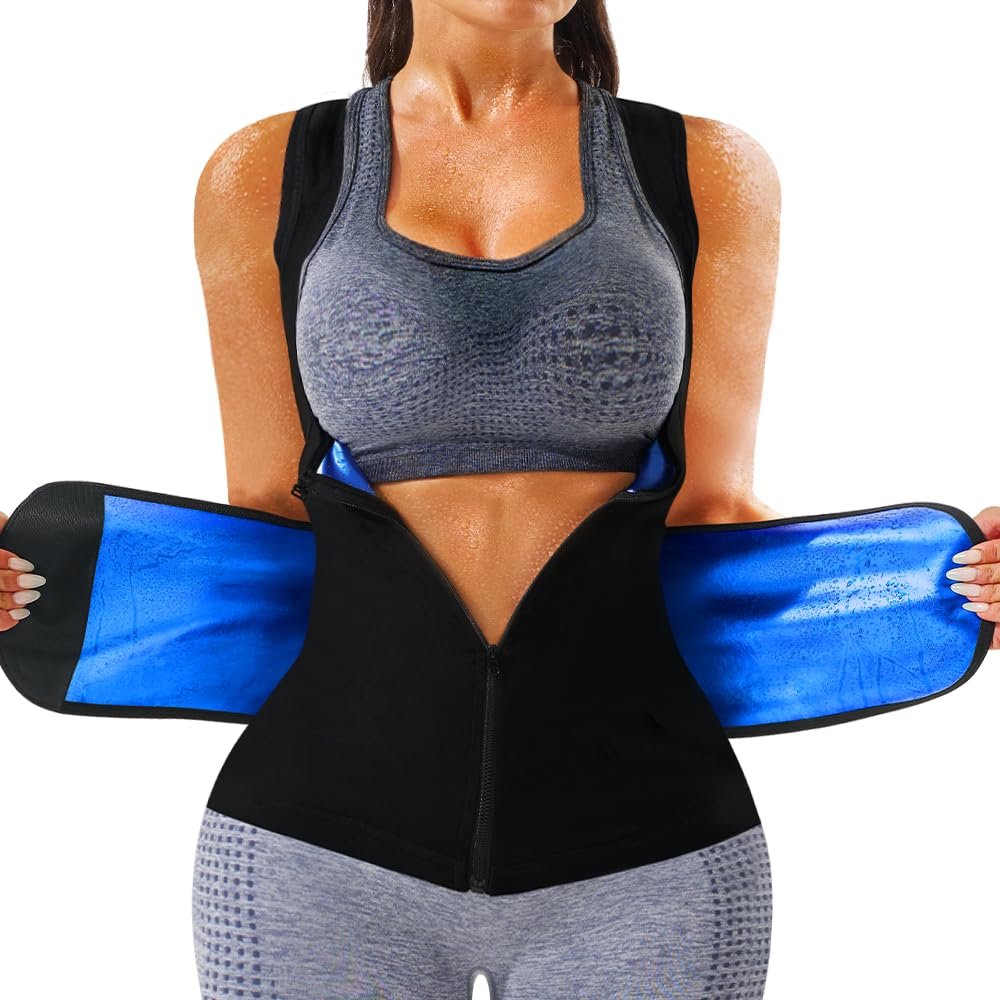 LMCOB Sauna Vest for Women Sauna Waist Trainer Vest Workout Sweat Vest with Zipper Heat Trapping Sauna Suits(LYBH20023-01-S)