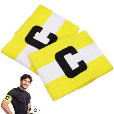 LIOOBO 2PCS Soccer Captain Armband Football Arm Bands Elastic Captain Armbands Adjustable Nylon Rugby Basketball Volleyball Player Wrist Band for Youth Adult Team Sports Training(Yellow)