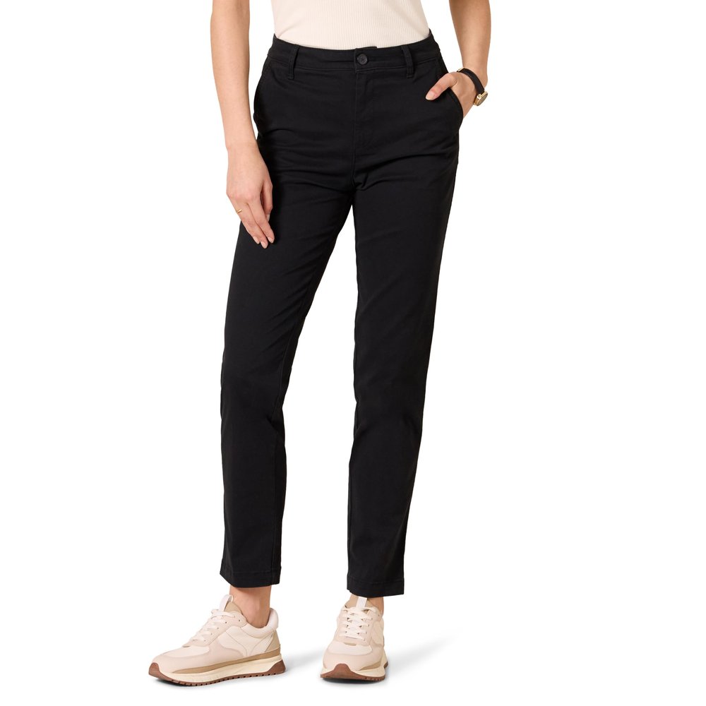 Amazon Essentials Women's High-Rise Slim-Fit Full-Length Straight-Leg Khaki Pant, Black, 10