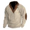 ZYXTIM Men's Corduroy Waffle Knit Sweatshirt Quarter Zip Loose Classic Golf Polo Shirts Retro Western Tops with Elbow Patches White view 1