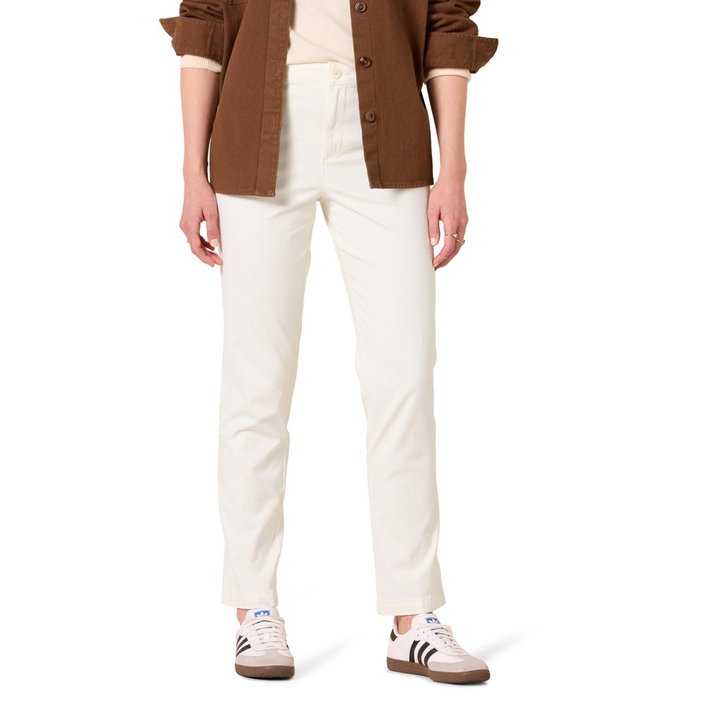 Amazon Essentials Womens High-Rise Slim-Fit Full-Length Straight-Leg Khaki Pant, Eggshell White, 12