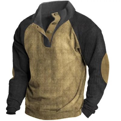 Mens Crewneck Sweatshirts No Hood Regular Fit Corduroy Pullover Long Sleeve Collar Sweater Big and Tall Hoodies for Men Graphic J-Khaki 3X-Large