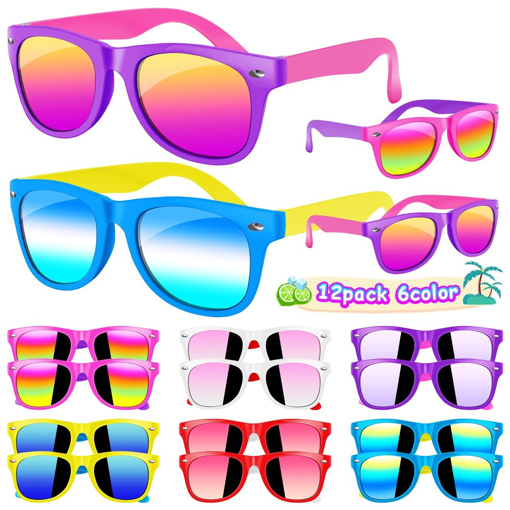 Kids Sunglasses Bulk, Kids Sunglasses Party Favor, 12 Pack Neon Party Sunglasses with UV400 Protection for Kids, Boys and Girls Age 3-8, Beach Pool Birthday Party Supplies, Goody Bag Favors for Kids