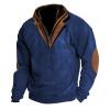 ZYXTIM Men's Corduroy Waffle Knit Sweatshirt Quarter Zip Loose Classic Golf Polo Shirts Retro Western Tops with Elbow Patches Navy view 1