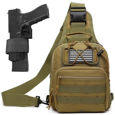 ATBP Small Tactical Sling Bag For Men With Holster Military EDC Shoulder Bag CCW Crossbody Bag 7 Liters, Brown Tan Khaki