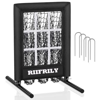 Heavy-Duty 9 Hole Baseball Pitching Net with Pitching Target Pockets, Regulation Size Strike Zone, Portable Adjustable Height Pitcher Training Equipment for Baseball/Softball Practice