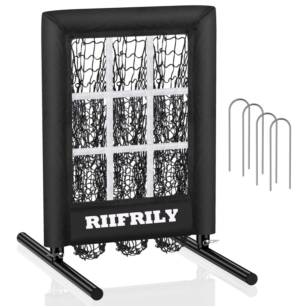 Heavy-Duty 9 Hole Baseball Pitching Net with Pitching Target Pockets, Regulation Size Strike Zone, Portable Adjustable Height Pitcher Training Equipment for Baseball/Softball Practice