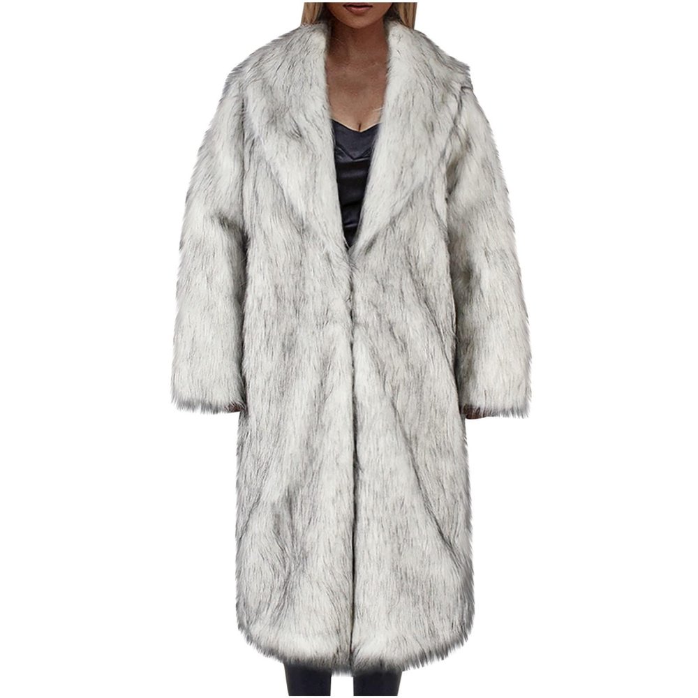 SACFOF Women's Fashion Faux Fur Jacket Long Sleeve Open Front Cardigan Casual Fluffy Parka Shaggy Long Outwear