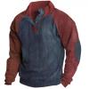 Mens Cream Sweater Long Sleeve Lapel Collar Corduroy Pullover Fall Western Style Lightweight Patchwork Sweatshirt with Elbow Patches J-Navy 3X-Large view 1