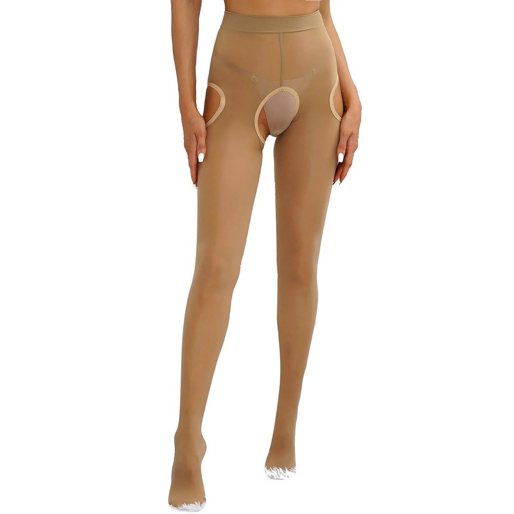 GRRKDFQ Women'S Lingerie Sexy Open Crotch Pantyhose Sheer See-Through Tights,As Shown,Xl