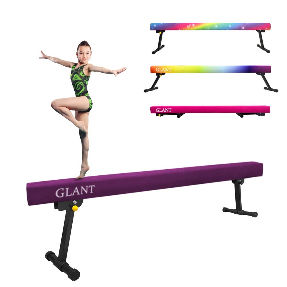 GLANT 8ft Ultrasimple Adjustable&Foldable Balance Beam,High-Low Floor Beam Suede Gymnastics Equipment,No Tool Require, Gymnastics Beam for Training&Professional HomeTraining (Purple, 8ft)