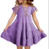 blibean Girls Dresses Summer Sleeveless Sundress Ruffled Boho Tween Cute Round Neck A-line Tiered Dresses Kids Casual Pockets Swing Clothes Solid Dressy Outfit Size 10-11 Years Old Lavender Purple view 1