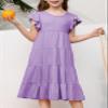 blibean Girls Dresses Summer Sleeveless Sundress Ruffled Boho Tween Cute Round Neck A-line Tiered Dresses Kids Casual Pockets Swing Clothes Solid Dressy Outfit Size 10-11 Years Old Lavender Purple view 2
