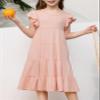 blibean Girls Dresses Summer Sleeveless Sundress Ruffled Boho Tween Cute Sun Dress A-line Tiered Dresses Kids Casual Pockets Swing Clothes Solid Flowy Outfit Size 6-7 Years Old Soft Pink view 2