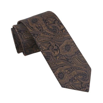 Pirlim Men's Luxury Floral Pattern Jacquard Woven Flower Tie, Paisley Silk Formal Wedding Polka Dot Neckties for Groomsmen (Yellow Paisley)