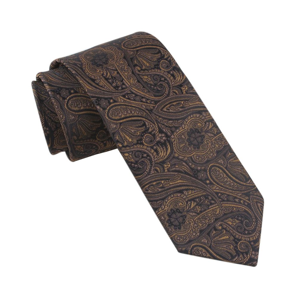 Pirlim Men's Luxury Floral Pattern Jacquard Woven Flower Tie, Paisley Silk Formal Wedding Polka Dot Neckties for Groomsmen (Yellow Paisley)
