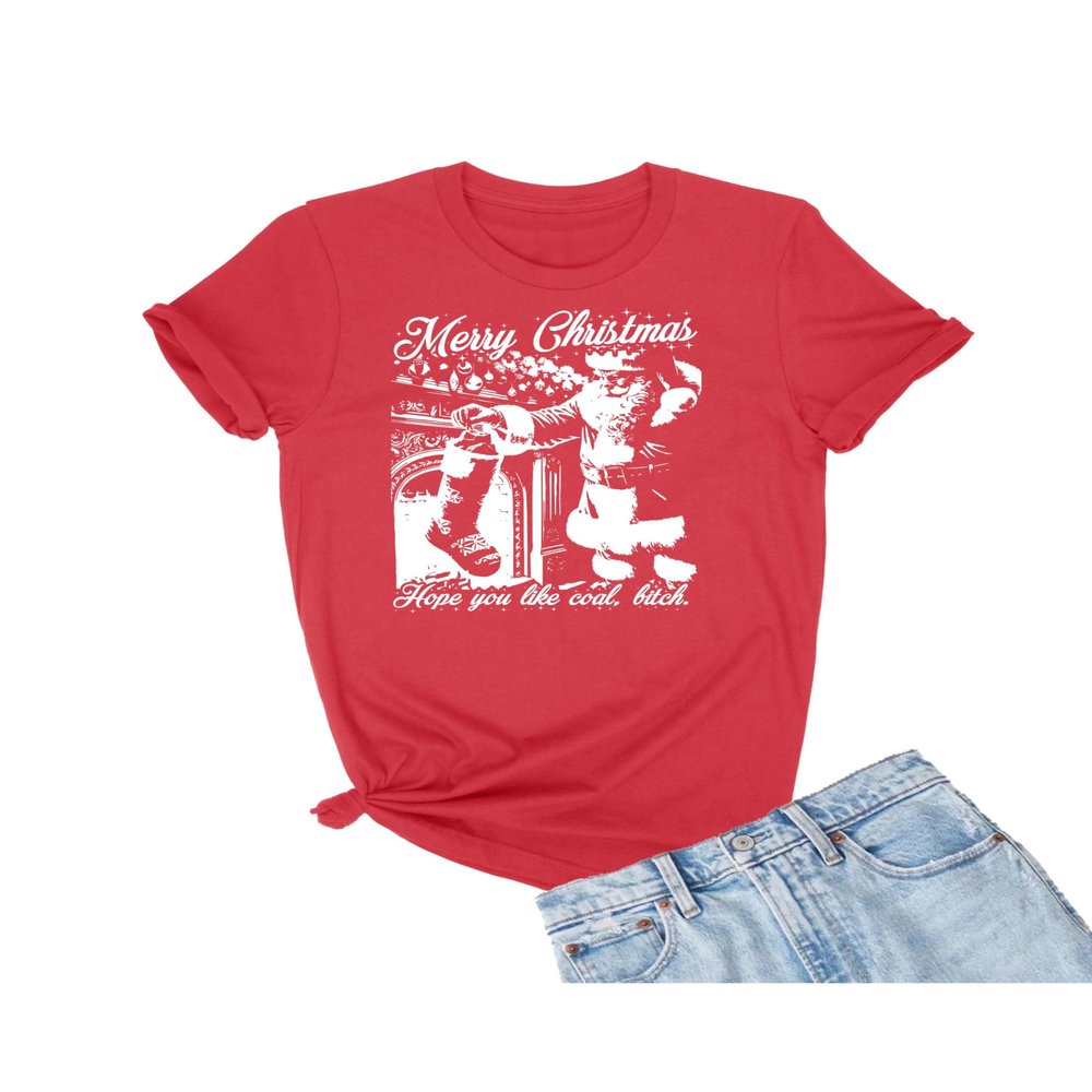 5X-Large Red Mens Merry Christmas Hope You Like Coal Funny Santa T-Shirt