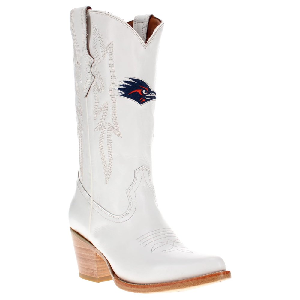 Vaccari Women's Leighton Genuine Leather UT SA Roadrunners Embroidery Pointed Toe Cowgirl Boots - White - 6.5 B