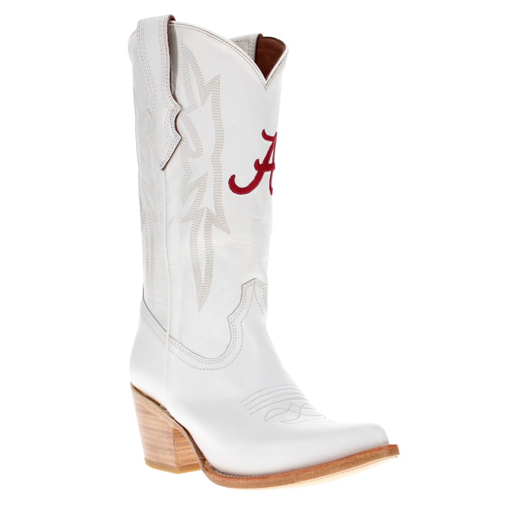 Vaccari Women's Leighton Genuine Leather Alabama Embroidery Pointed Toe Cowgirl Boots - White - 7.5