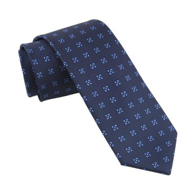 Pirlim Men's Luxury Floral Pattern Jacquard Woven Flower Tie, Paisley Silk Formal Wedding Polka Dot Neckties for Groomsmen (Floral Navy Blue)