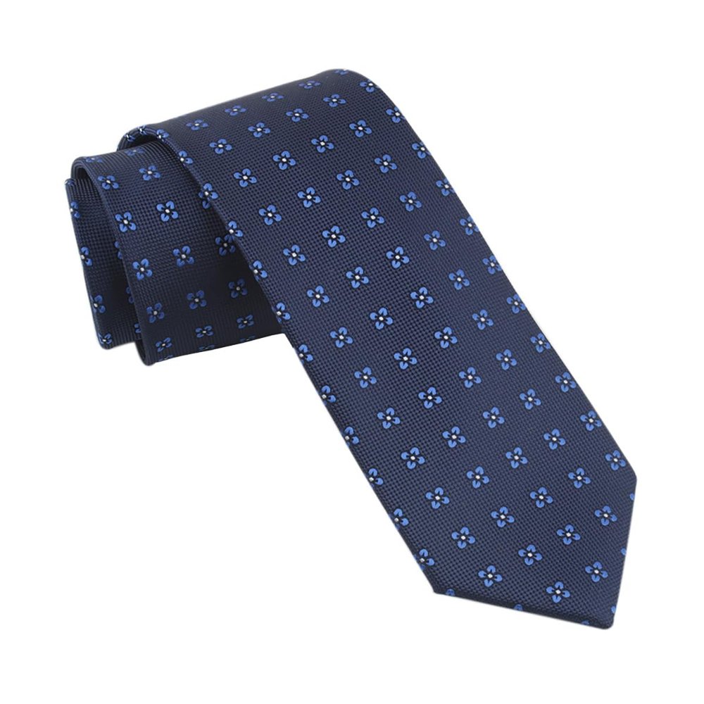 Pirlim Men's Luxury Floral Pattern Jacquard Woven Flower Tie, Paisley Silk Formal Wedding Polka Dot Neckties for Groomsmen (Floral Navy Blue)