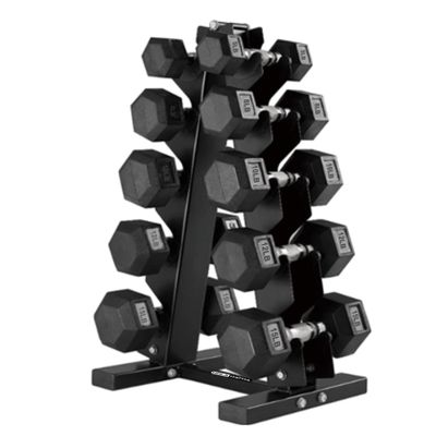 HolaHatha Hexagonal Rubber Dumbbell Weights Set with Rack, Home Gym Equipment, 100 Lbs, Black - Portable Weighted Exercise Dumbbells for Fitness, Training, and Lifting Workouts