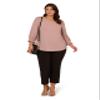 Adrianna Papell Diffusion Women's 3/4 Smocked Sleeve Solid Top, Bark, 2X view 4