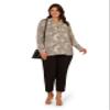 Adrianna Papell Diffusion Women's Knit Utility Top with Long Sleeves and Chest Pockets, Cream Simple Snakeskin, 1X view 4
